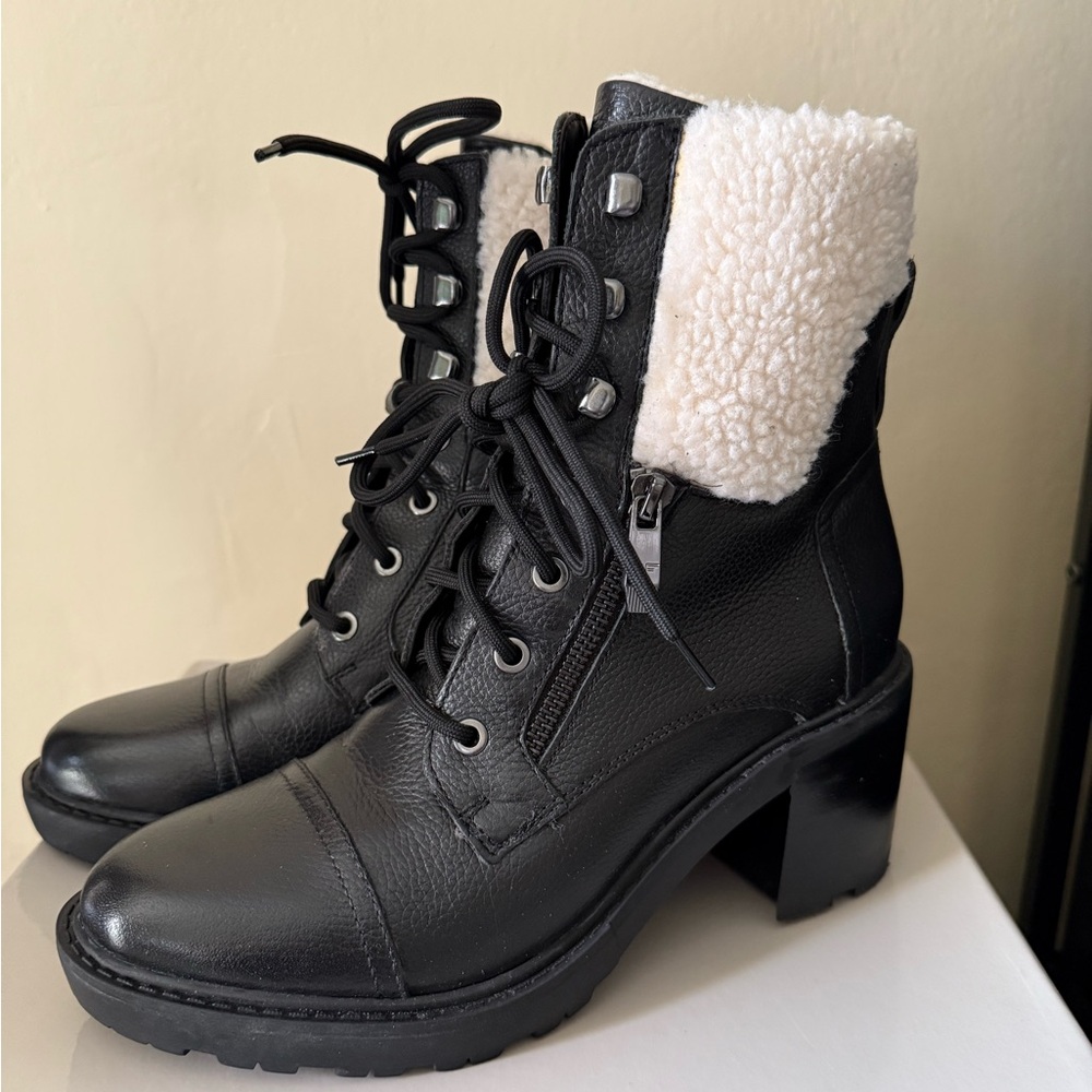 Marc Fisher Black and White Lace Up Boots with Chunky Heel
